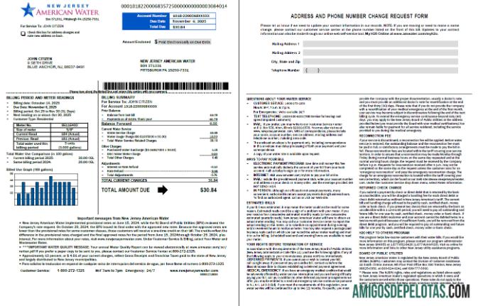 Para baixar modelo de conta de serviços públicos de água americano dos EUA em formatos Word e PDF, 2 páginas, versão 2
